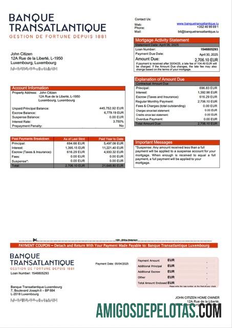 realista Luxemburgo Banque Transatlantique Luxemburgo Declaração de hipoteca Word e modelo PDF